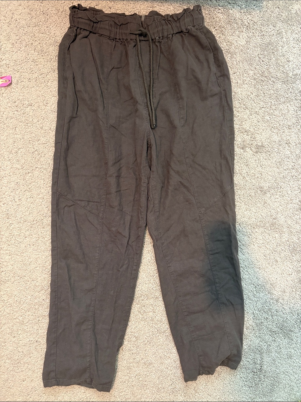Women's gray Wide-Leg Drawstring Linen-Blend Pants